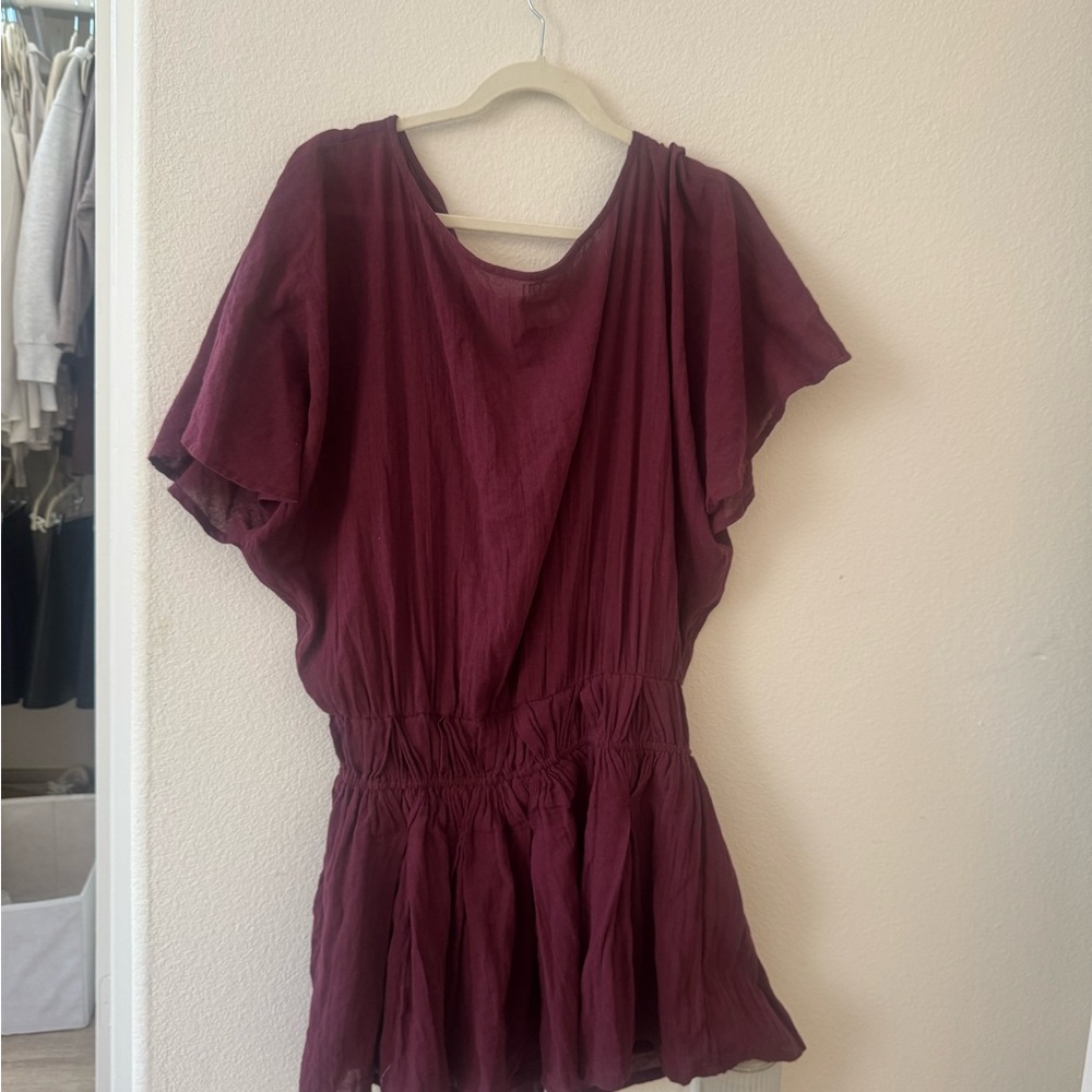 Women's Burgundy Short-Sleeve Peplum Dress